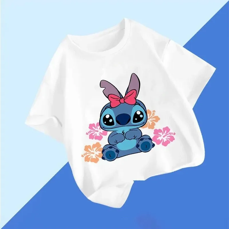 2024 Disney Home Matching Cartoon Printed Boys and Girls T-shirt Summer Children's Short Sleeves Round Neck Top Dropshipping