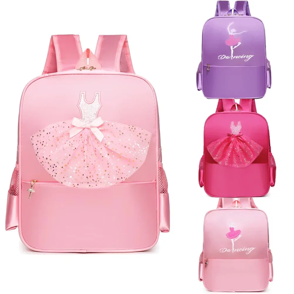 Toddler Girls Dance Bag Veil Dress Decorate Dancing Club Students Ballet Tutu Leotards Shoes Storage Satin Backpack