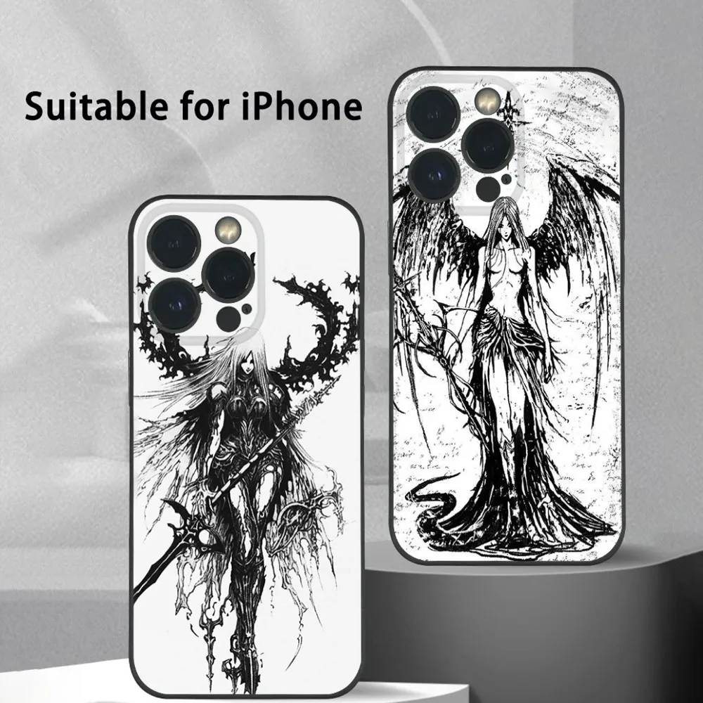 Angel Cool Punk Phone Case For iPhone 15 14 13 12 11 Pro Xs Max Mini XR X 7 8 Plus Black Shockproof Frosted Soft Shell Funda