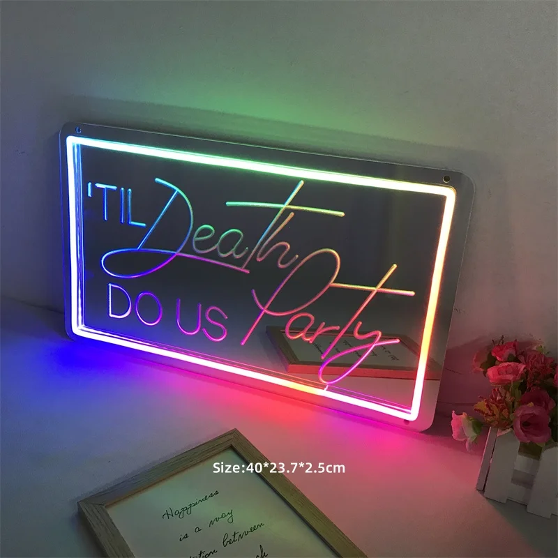 

Shine Til Death Do Us Party Neon Sign Led Lights Colorful Neon Mirror Wedding Valentine's Day Party Decor Lamp Home Decoration