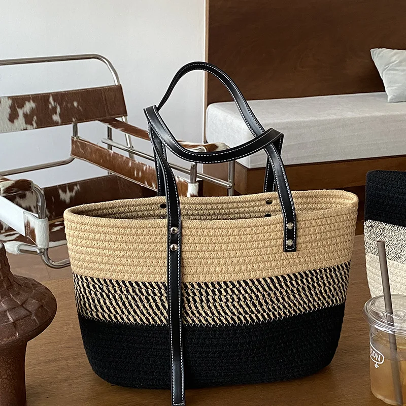 New Large Capacity Beach Shopping Bags Luxury Designer Rattan Woven Shoulder Bag Women Handmade Straw Handbags Summer Travel Bag