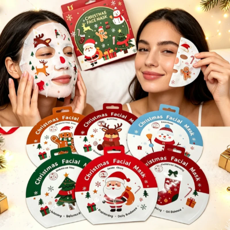 6pcs Christmas Sheet Mask Gift Set – Refreshing Deep-hydrating Cartoon Pattern Masks Nourishes And Brightensfor All Skin Types