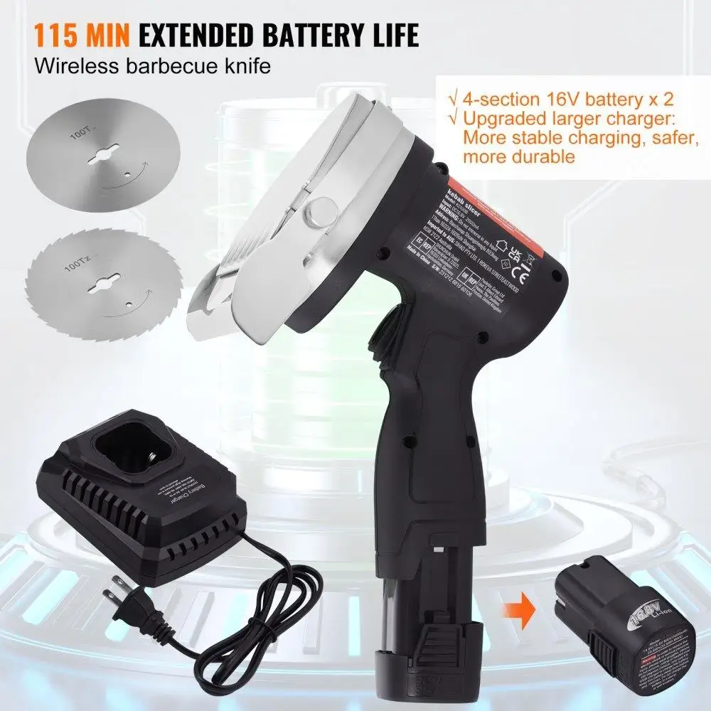 ไฟฟ้าไร้สายเครื่องตัด Gyro 80W สแตนเลส Kebab เนื้อปรับความหนา 2 ใบมีดเส้นผ่านศูนย์กลาง 100 มม.