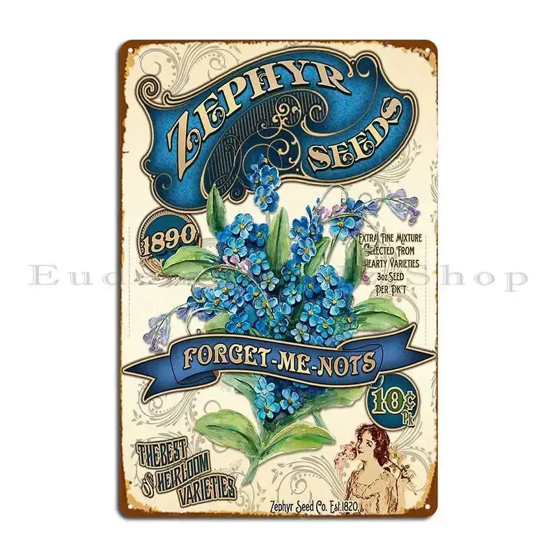 Vintage Seed Packet Forget Me Nots Metal Plaque Poster Garage Wall Decor Custom Pub Club Tin Sign Poster