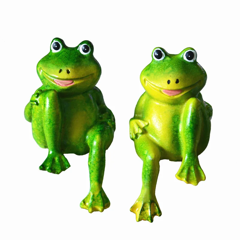 Cute Resin Sitting Frogs Statue, Outdoor Garden Landscape, Decorative Frog Sculpture, Home Desk Ornament, 2Pcs Set