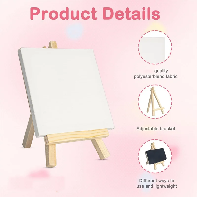 WCS-Mini Canvases With Easel Sets, Small Painting Canvas With Mini Easel 4 X 4 Inch Art Canvases Painting Kit