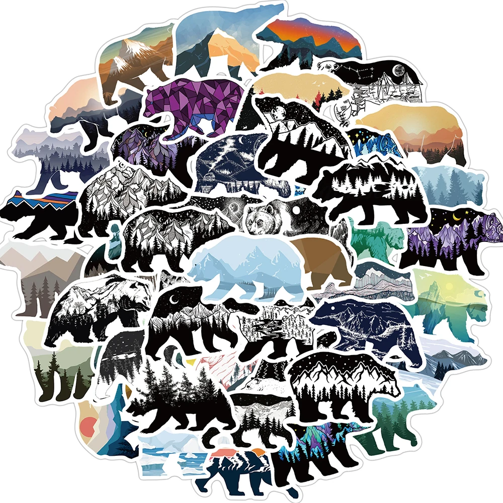 10/30/50pcs Cartoon Mountain Bear Stickers Cool Aesthetic Vinyl Decoration Sticker Decals for Stationery Scrapbooking Notebook