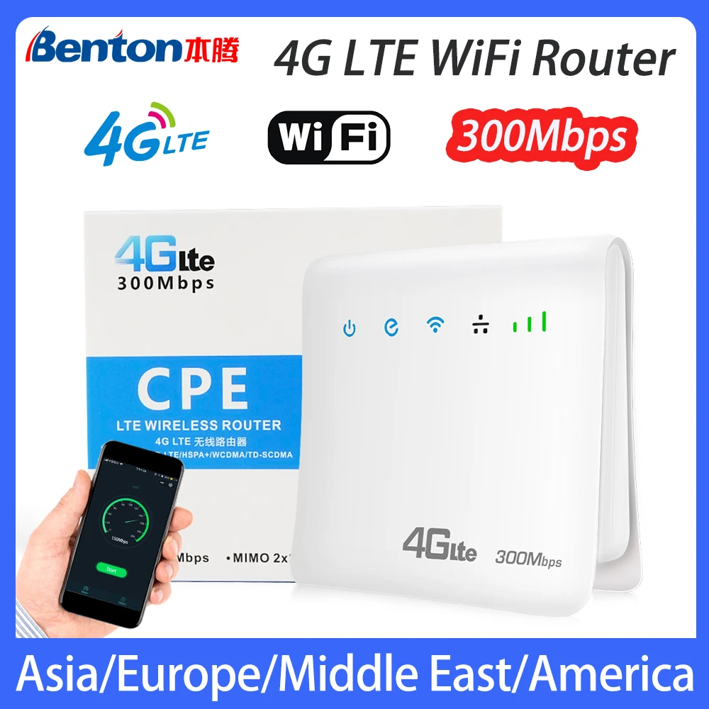 Benton 4G LTE WiFi Router 300Mbps 2.4G WiFi CPE Wireless Router with SIM Card Slot 4G SIM Router Modem Europe Korea Version