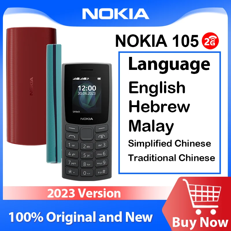 nokia original dual sim feature phone 105 2g 2023 radio fm jogos de lanterna 1000mah ultra long standby time versao 01