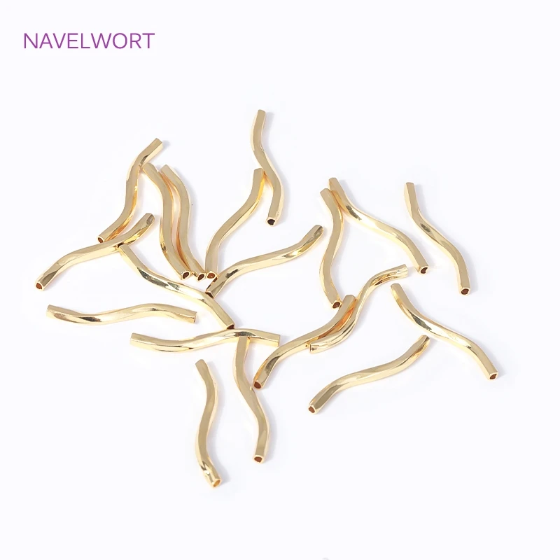 1.8x20MM 18K Gold Plated Brass Wavy Curved Tube Beads Metal Spacer Separator Beads For Jewelry Making DIY Bracelet Accessories