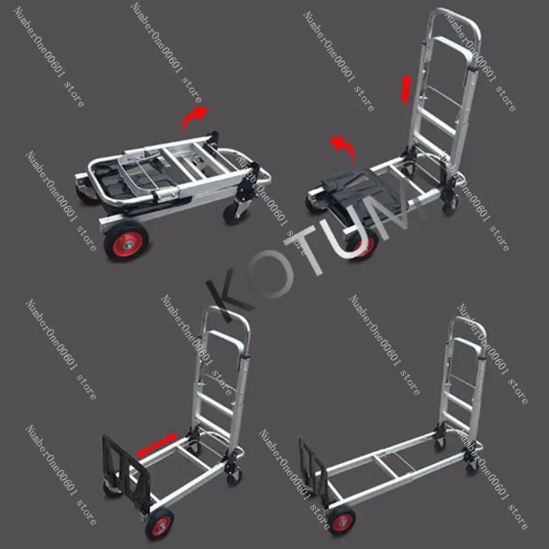 Aluminum Alloy Folding Pull Rod Carts Hand Pulled Together with Push Carts To Carry Goods Move Transport  Lengthen Flatbed Car