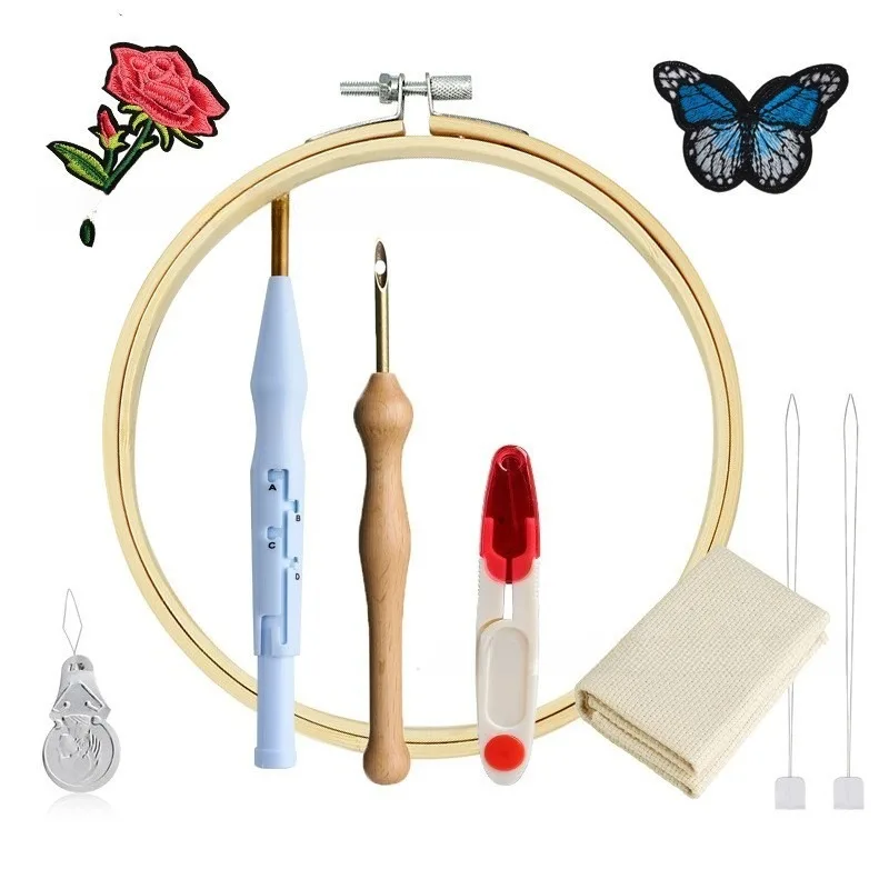 

Embroidery Fabric Kit Roving Punch Needle Set Hook Tools DIY Embroidery Supplies for Handmade Art Projects Convenient