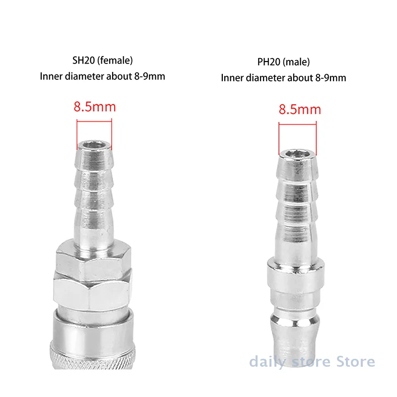 2pcs Pneumatic Fitting C Type Quick Coupling Connector Coupler For 8mm Compressor PH20+SH20