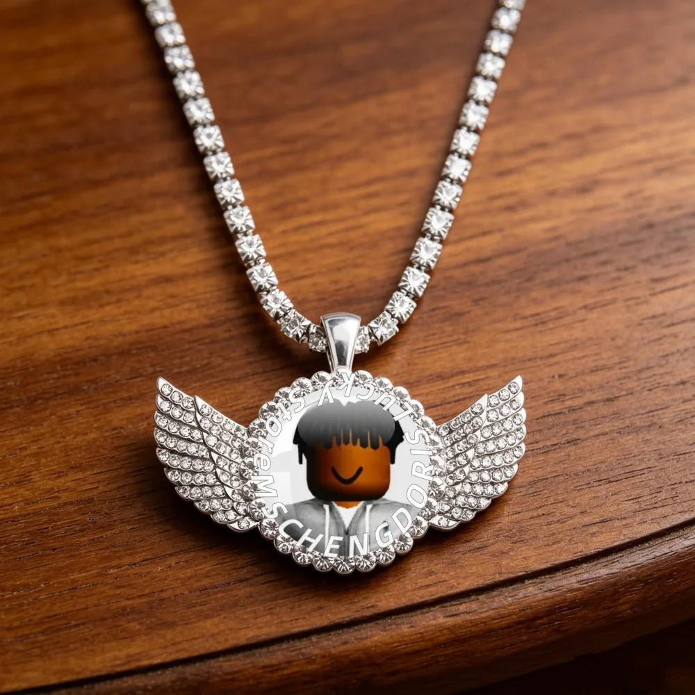 Cartoon CharacterT-Tayvion C-Cole Creative Funny MeMe Angel Wing Glass Cabochon 25MM Pendant Necklace Gift MS019