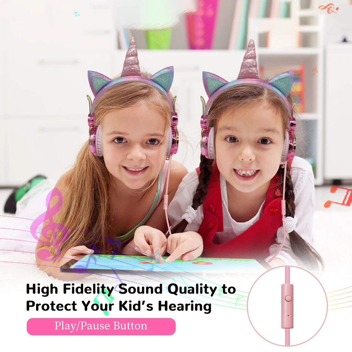 Милые наушники с единорогом для девочек, детей, проводные наушники с микрофоном, музыкальная стереокомпьютерная гарнитура для мобильного телефона, детский подарок