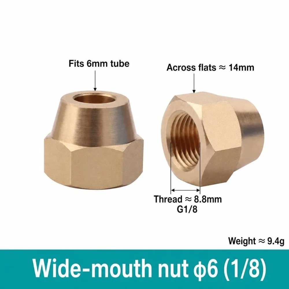 High Precision Brass Flare Nut Gold Metric Thread Copper Fitting Hex Tube Nut Hydraulic Pipeline