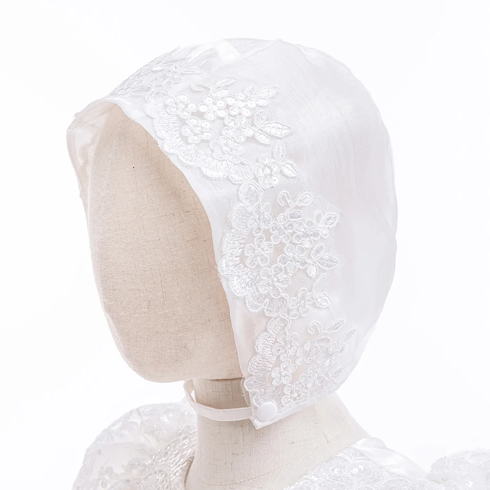 Robes d'anniversaire à fleurs pour bébés filles, pour mariage, robe de concours de princesse blanche avec Bonnet, robe de bal de baptême pour tout-petits