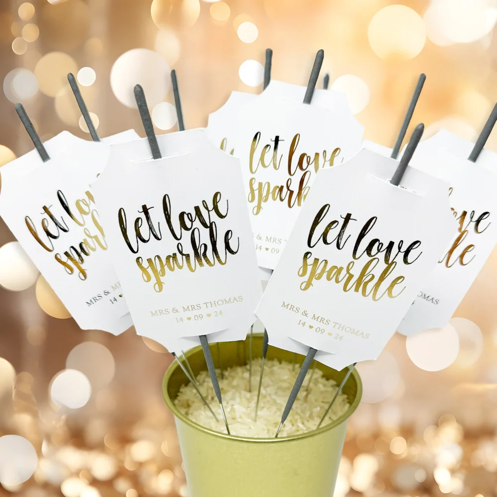 50pcs Sparkler Tags Personalised Wedding Tags For Firework Gold Foil Sparkler Card Let Love Sparkle Wedding Favour Tags