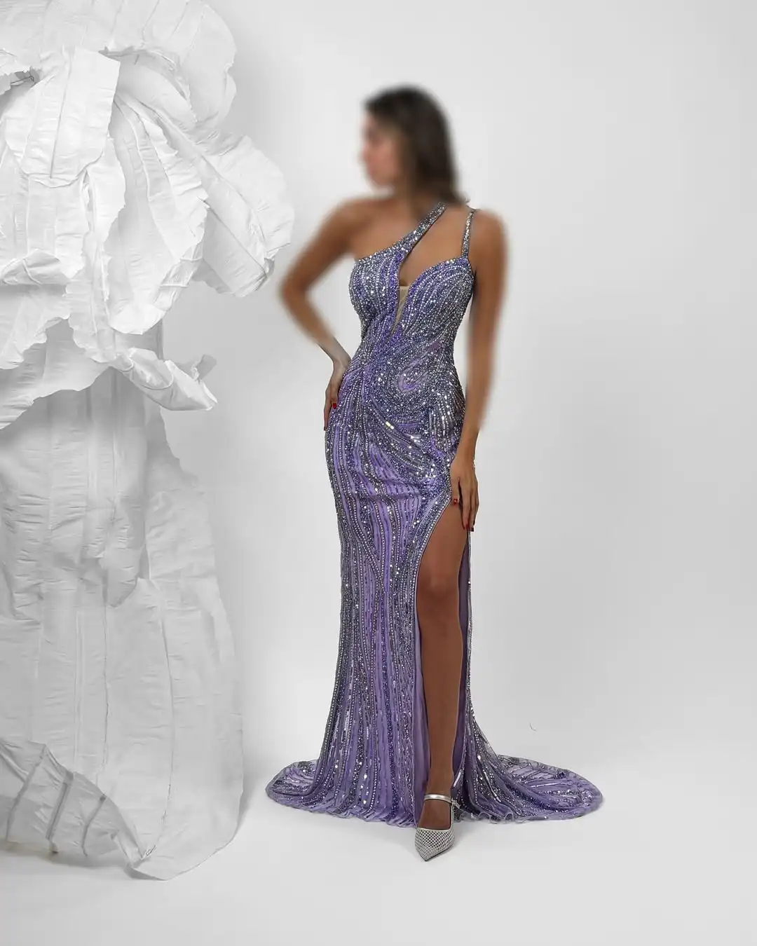 

Ofherown Luxury Beaded Sequin Mermaid Evening Dresses One Shoulder High Slit Backless Prom Gown Wedding Party vestidos de fiesta