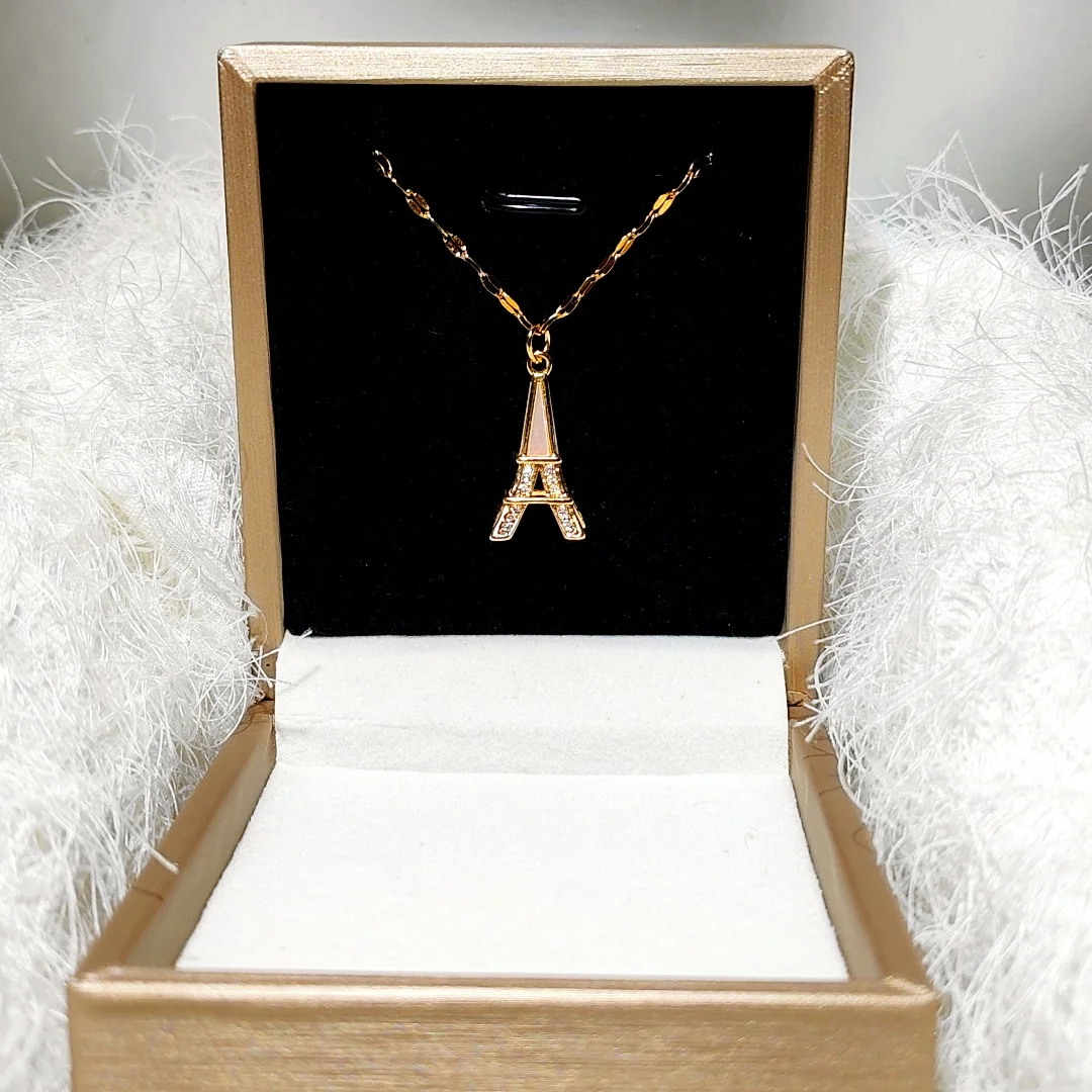 New Arrival Titanium Steel Eiffel Tower Necklace with Creative Mix of Pearls and Diamonds