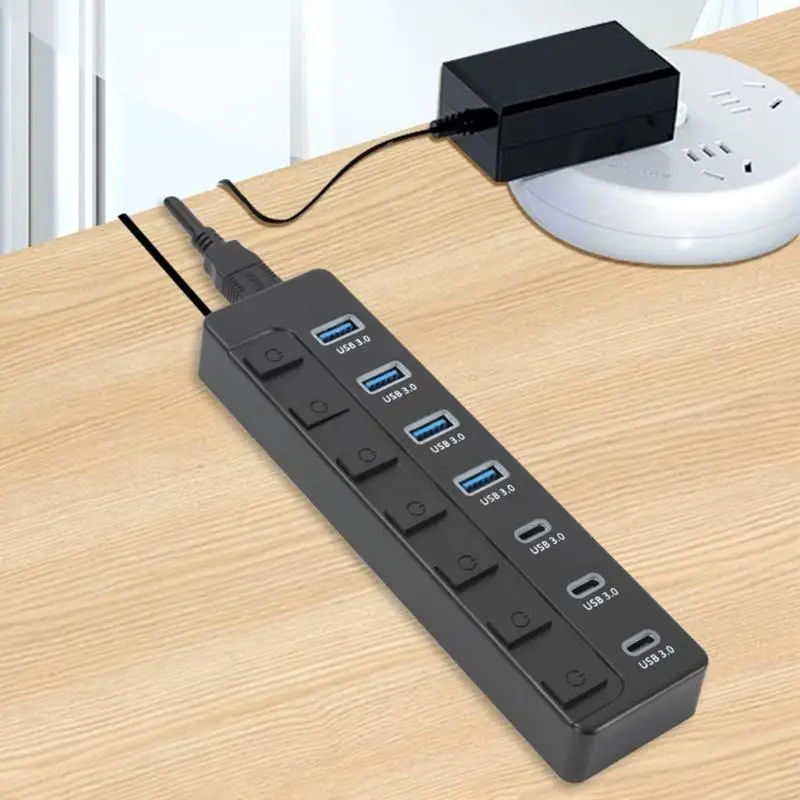 

Адаптер USB C с выключателями OFF 7 Port USB3.0 и тип C Splitter 5 Гбит / с быстрая передача данных для настольного ПК ноутбука