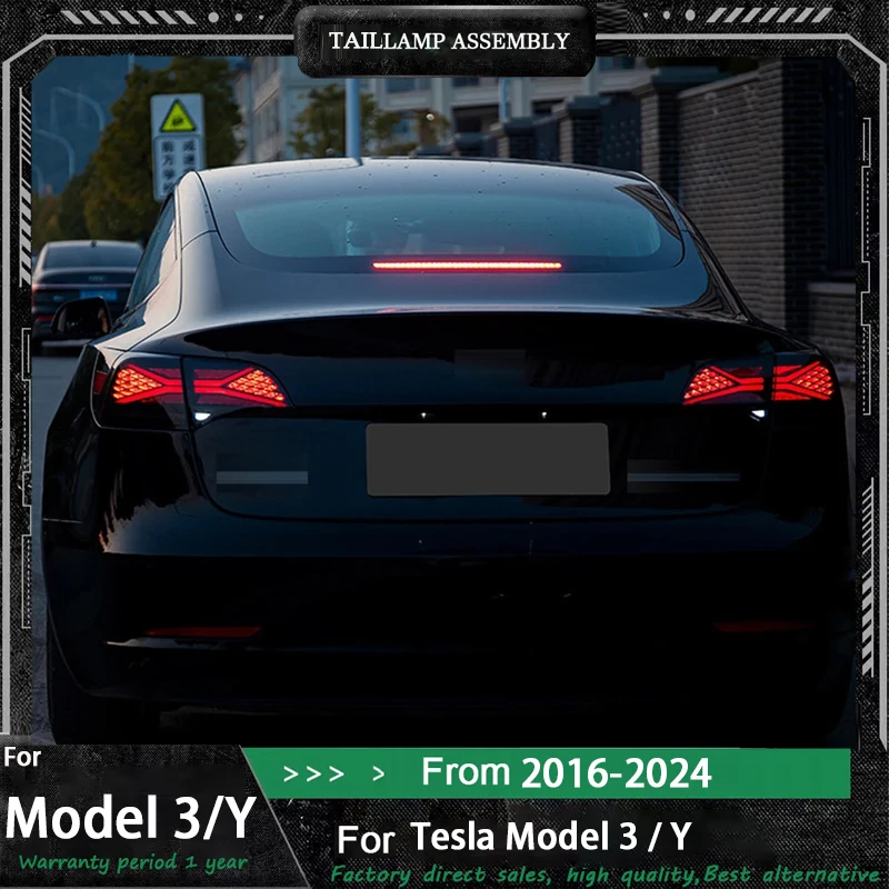 

Задний фонарь для Tesla Model 3 Model Y 2016 2017-2024 Светодиодный стример Рулевое управление Ходовой тормоз Задние фонари Задние фонари в сборе