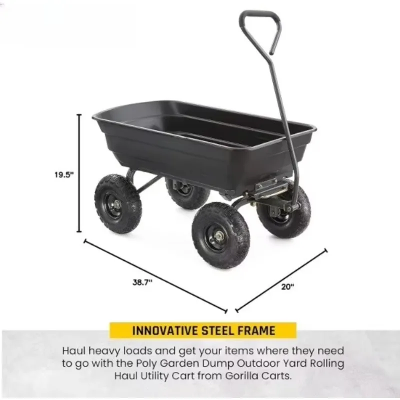 High-Capacity Heavy Dty Garden 4 Wheels Dump Tool Cart Utility Wagon Trolley Camping Cart with Tipping Tray
