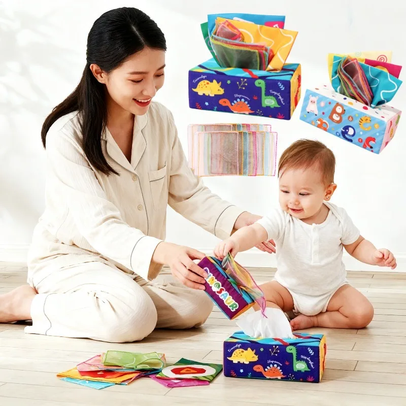 لعبة صندوق مناديل ناعمة على شكل رسوم كرتونية للأطفال، لعبة ملمس ورقية للتجاعيد، لعبة تمرين إصبع الرضع، قدرة الإدراك، مهدئة للأطفال صديقة للبيئة #2