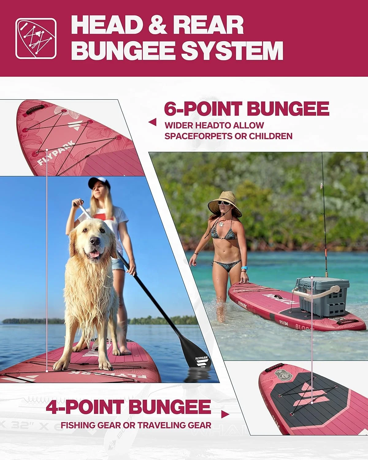 Tabla de Paddle inflable de pie para mascotas, SUP rosa de 11', tablas de Sup de PVC de doble capa para salida familiar