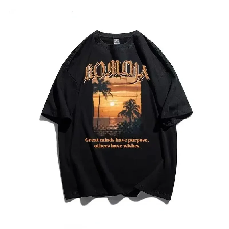 

Футболка для мужчин и женщин, винтажный топ свободного покроя с полурукавами, с принтом снежного горного пейзажа, в американском стиле, лето