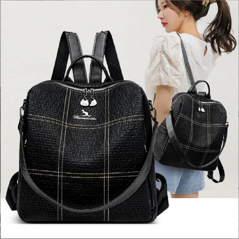 

New Women Korean Fashion High Quality Pu Leather Travel Backpacks Large Capacity Shoulder Bags School Bag Messenger Backpack