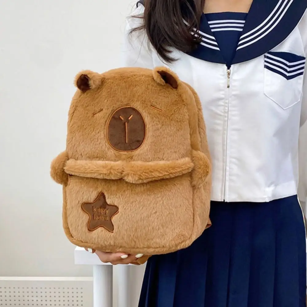 Big Capacity Capybara Plush Backpack Large Capacity Animal Cartoon Capybara Crossbody Bag Cute Stuffed Capybara Plush Bag Unisex