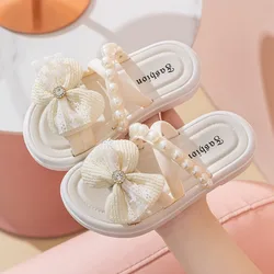 Roman Slide Sandalia Cute Bow Pearl pantofole ragazze Summer Indoor Home Bath sandali antiscivolo bambini Princess Flat Beach Shoes