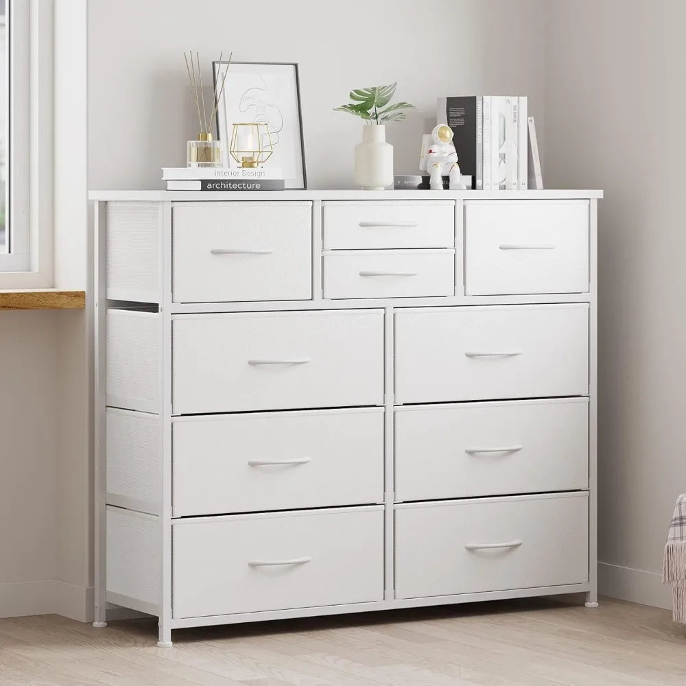 

10-Drawer Dresser, Large Storage Space Fabric Storage Dressers Drawers for Bedroom, Hallway, Easy Pull Handle (White)