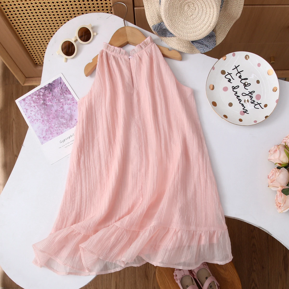 Girls Sweet Dresses Summer Sleeveless Hanging Neck Holiday Dress Children's Beach Dress Kids Clothes