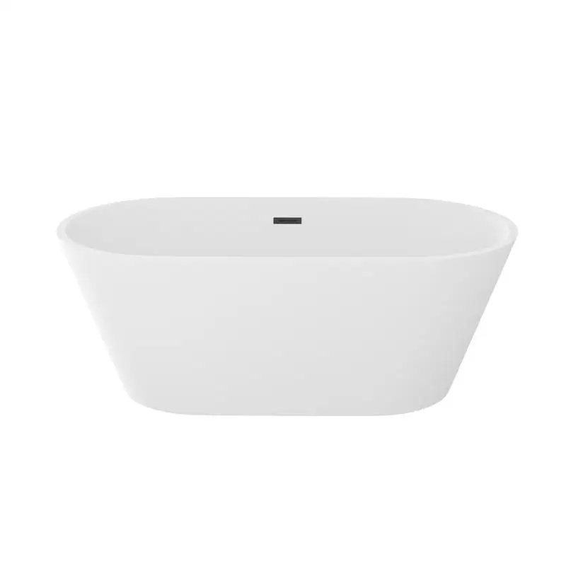 

59" Acrylic Freestanding Bathtub, Standalone Soaking Tub, Glossy White Finish, Black Overflow & Pop-Up Drain, Elegant Design