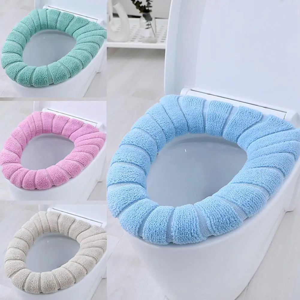 

Winter Warm Toilet Seat Cover Closestool Mat 1Pcs Washable Bathroom Accessories Knitting Pure Color Soft O-shape Pad Toilet Seat