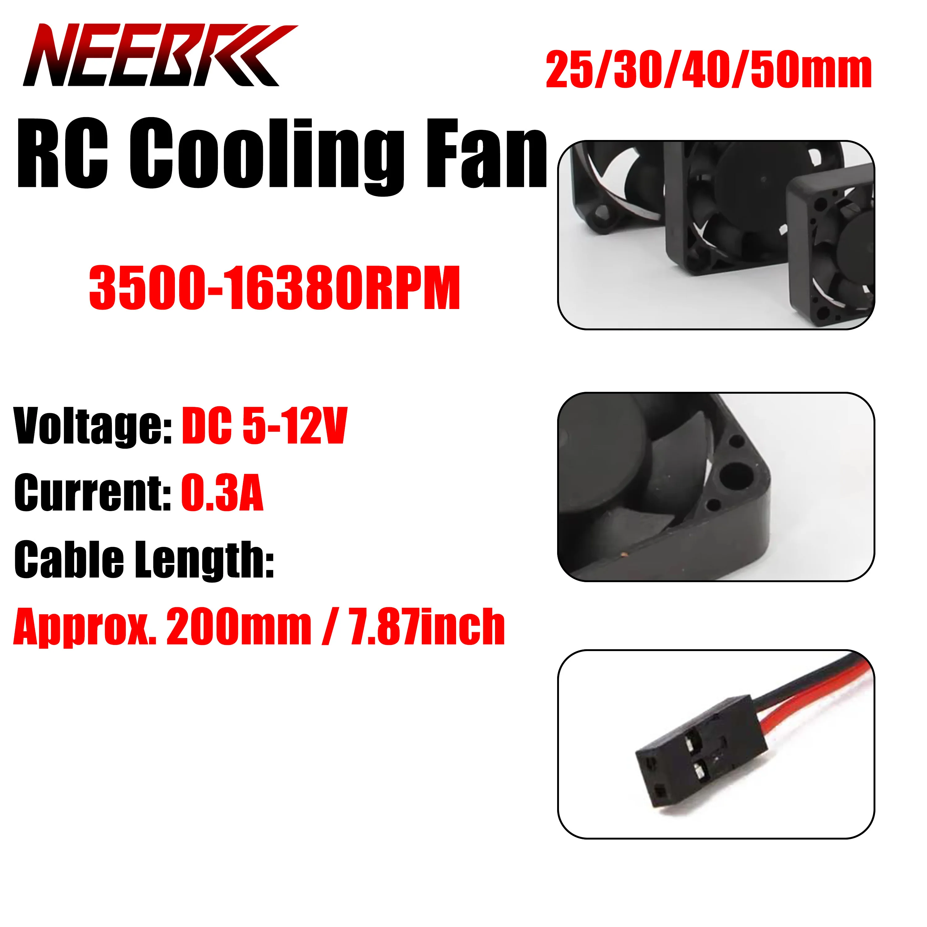 

25/30/40/50mm RC Cooling Fan 3500-16380RPM Heat Sink High Wind Rapid 5-12V DC 36/42mm Motor 30/60/120/150A ESC JR Plug Car Part