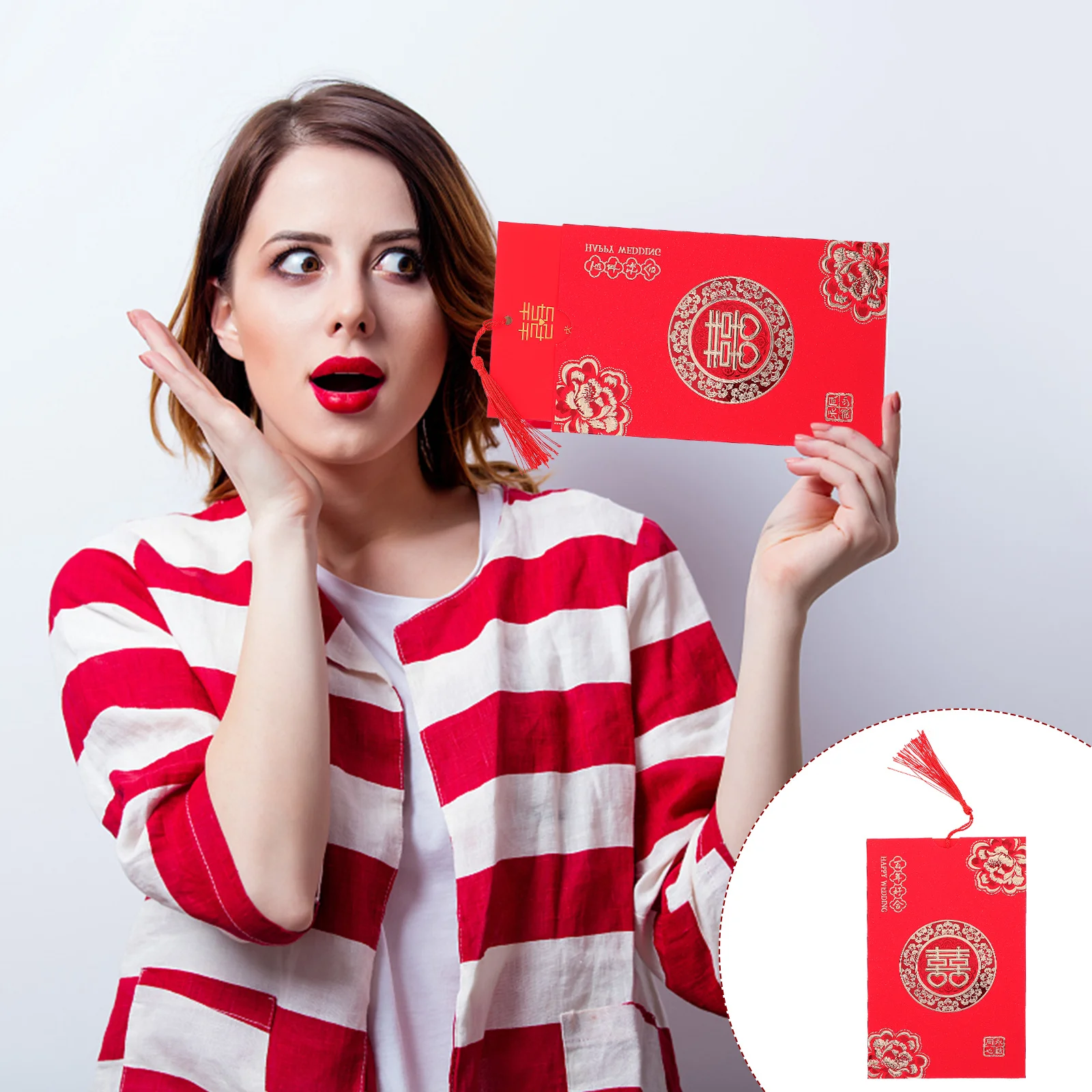 

10Pcs Chinese Style Wedding Invitation Cards Romantic Paper Invitations Suitable for Wedding Party Celebration