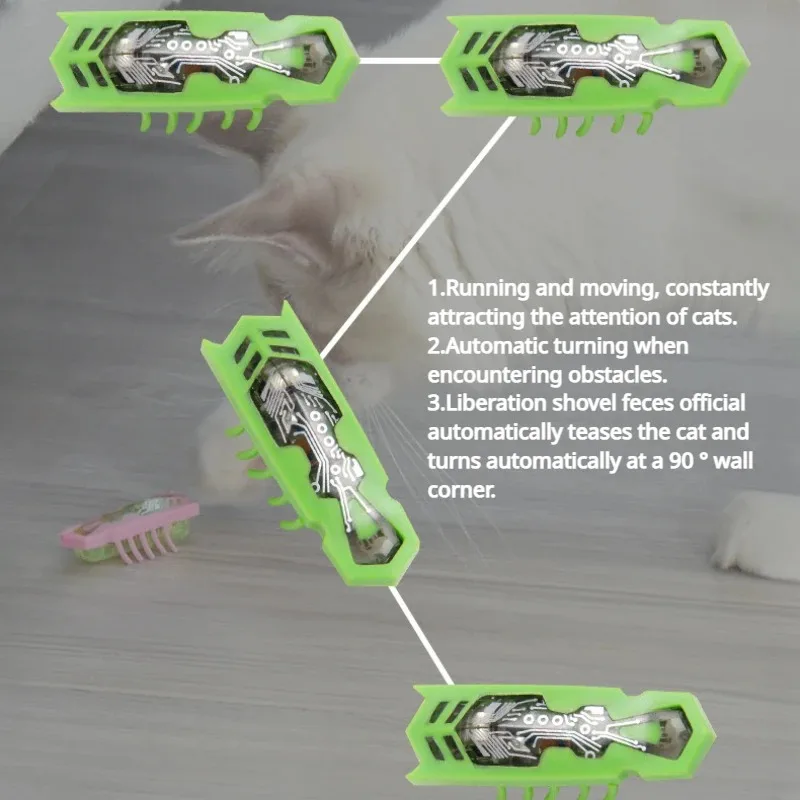 Cat Toys Light-up Electric Worms Pet Interactive Puzzle Mouse Beetles Automatic Flip to Avoid Obstacles Teasing Cat Pet Toys