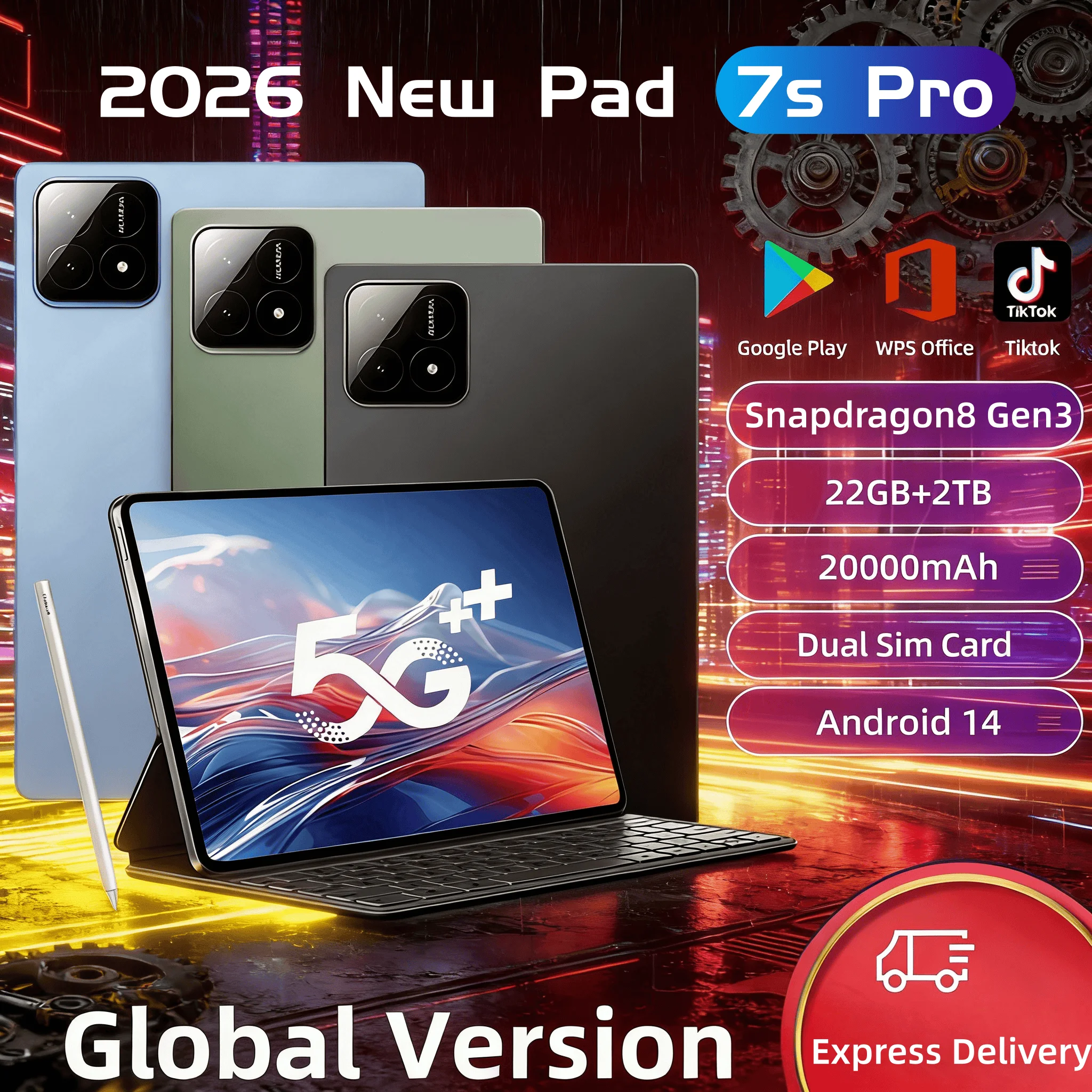 �y�Z�[�����z2026�N�V�^�I���W�i��Pad 7S Pro Ultra�^�u���b�g 22GB+2TB Snapdragon8 Gen 3 11�C���` Android 14 5G �f���A��SIM HD 4K WiFi GPS �^�u���b�gPC