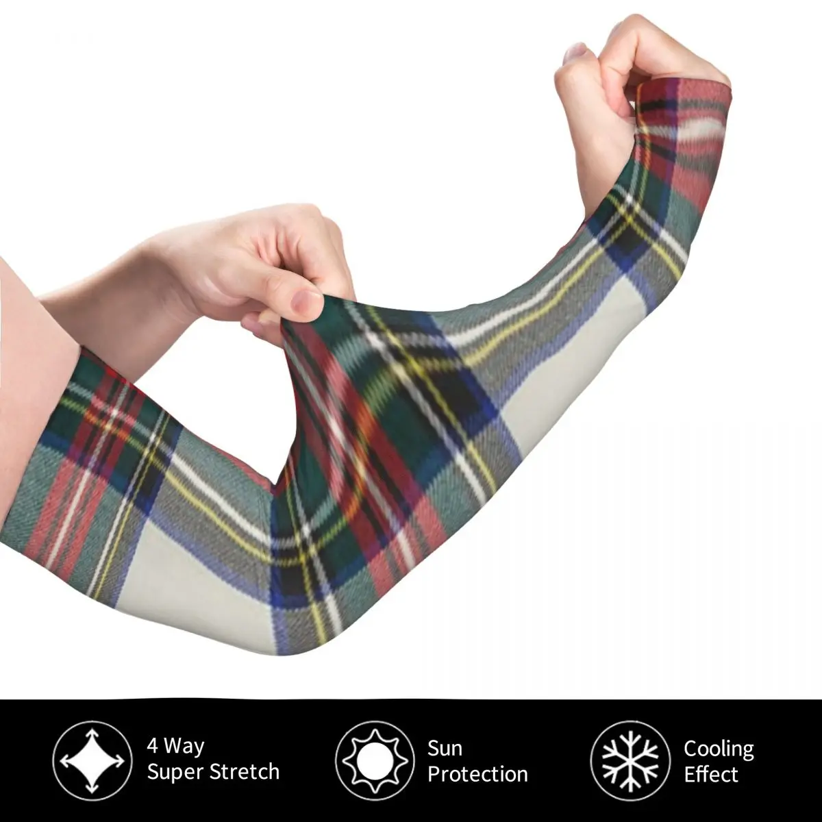 스튜어트 드레스 스코틀랜드 타탄 야외 팔토시 자외선 차단 커버 여름 아이스 실크 사이클링 타투 슬리브