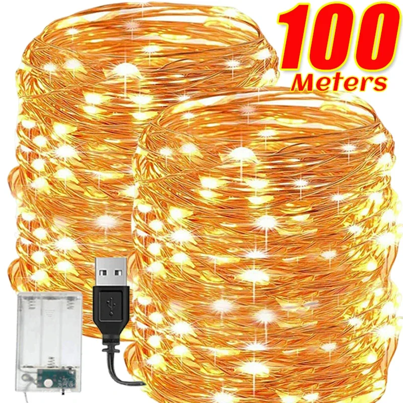 

100-2M LED String Light Waterproof Copper Wire Garland Fairy Light DIY Shape Twinkle Lights Xmas Wedding Party Decoration Lamps