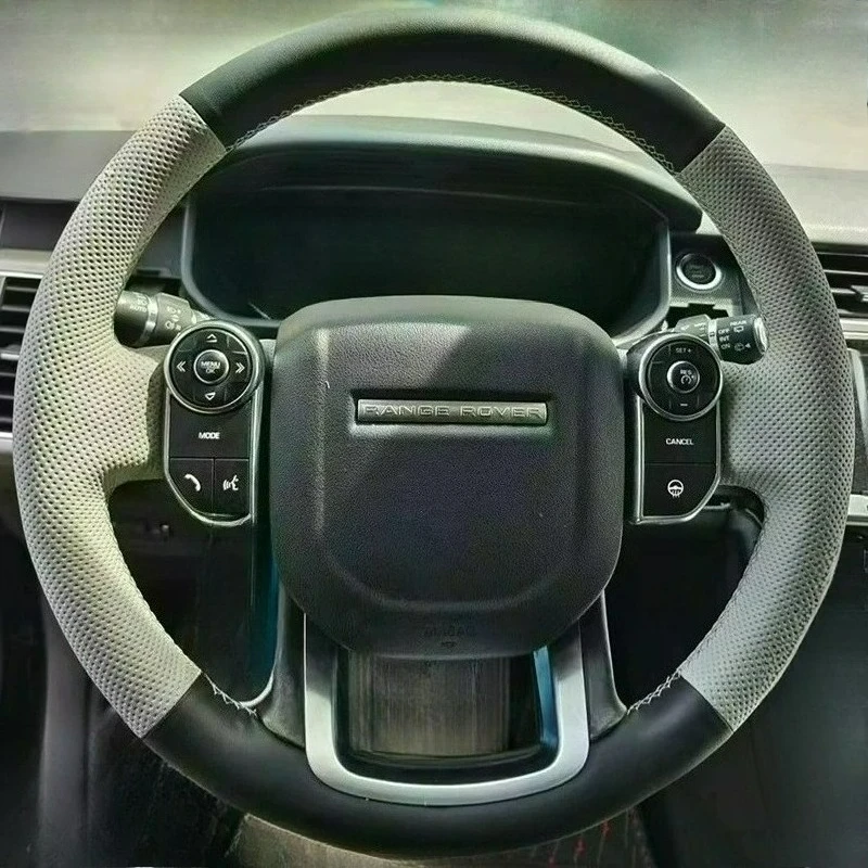 

Hand-stitched renovation wear-resistant black white leather steering wheel cover For Land Rover administration guard 2018-2022