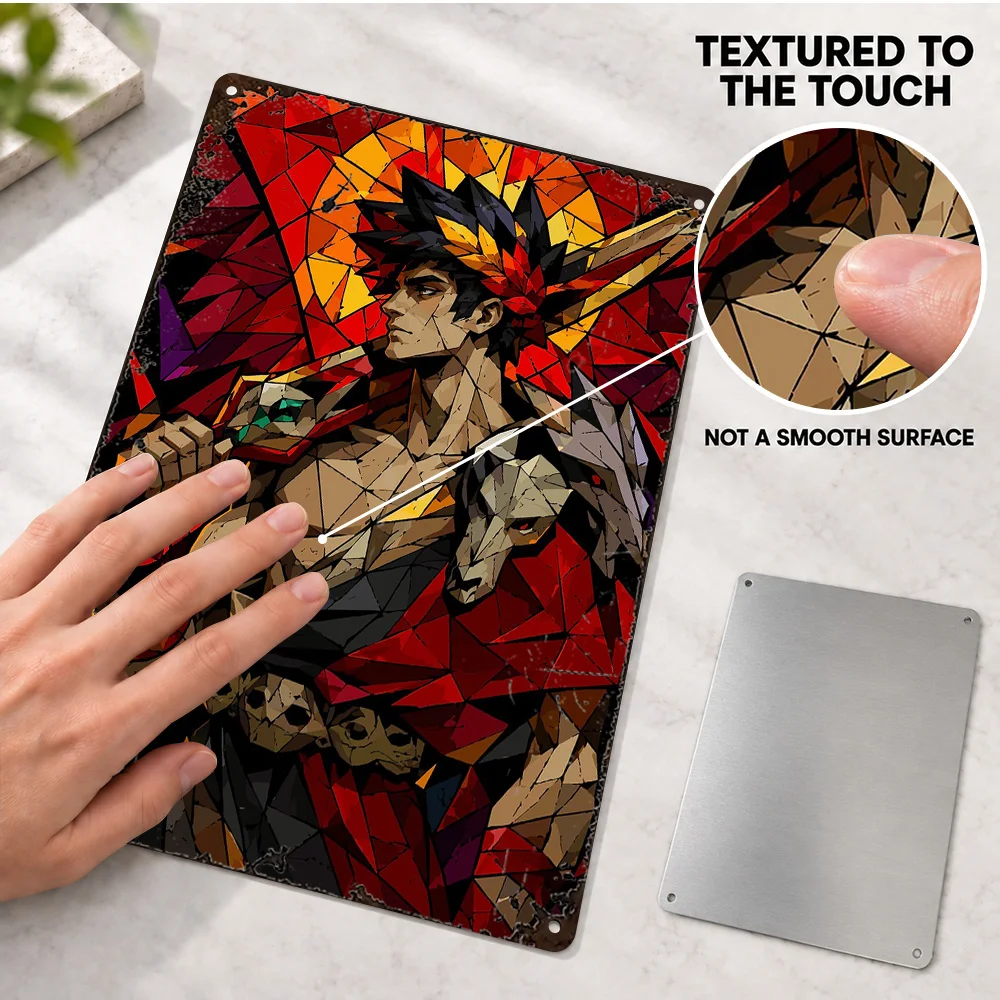 Zagreus Hades Game Character Aluminum Poster Personalized Metal Sign Stained Glass Style Wall Art For Gaming Room Collector Gift