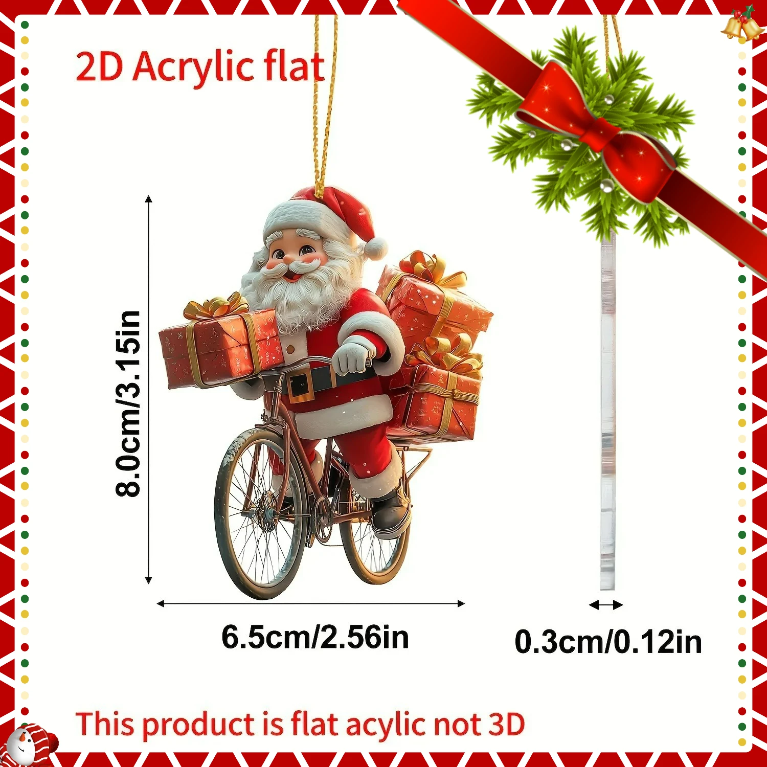 

2d акриловые зимние декоративные подвесные мультяшные Санта-Клаус велосипедные подарки рождественские подвески украшение для рождественской елки