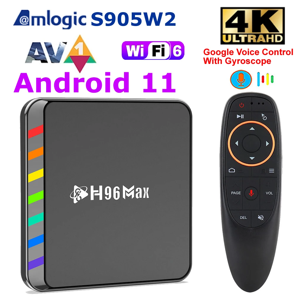 

Android 11 TV Box H96 Max W2 Amlogic S905W2 MAX 4GB RAM 64GB ROM Media Player AV1 BT5.0 WIFI6 4K 3D HDR Set Top Box