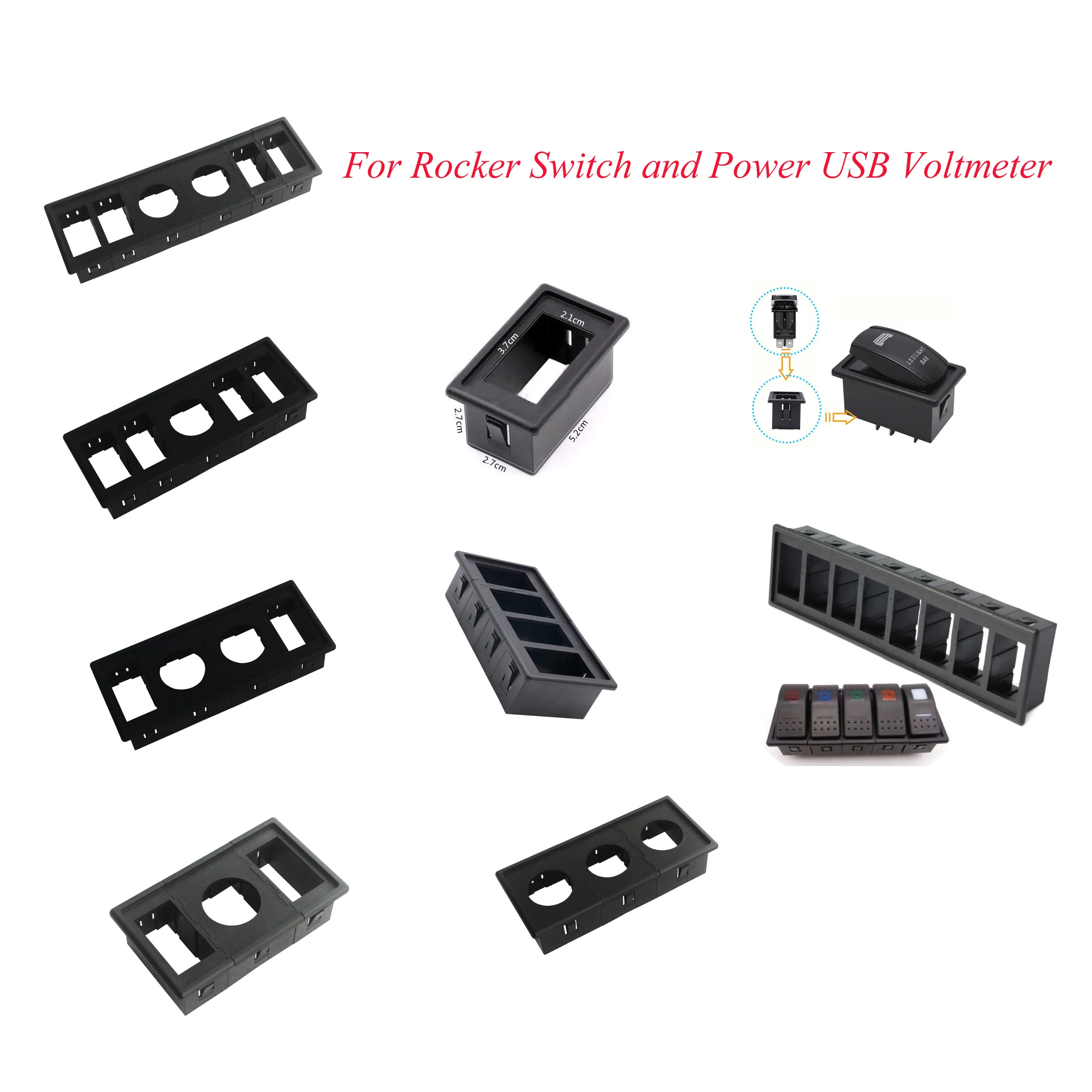 1 2 3 4 5 6 8 Gang Rocker Switch Housing USB Socket Holder Clip Bracket Mount Panel for Voltmeter/Cigarette Lighter Power