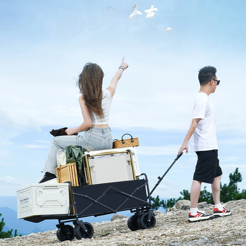 屋外キャンプスタイルベビーカー、プルロッドボックスカバー付き、大型、子供が寝転ぶことができる、折りたたみ式トラベルバッグ、中国製、abs・pc素材