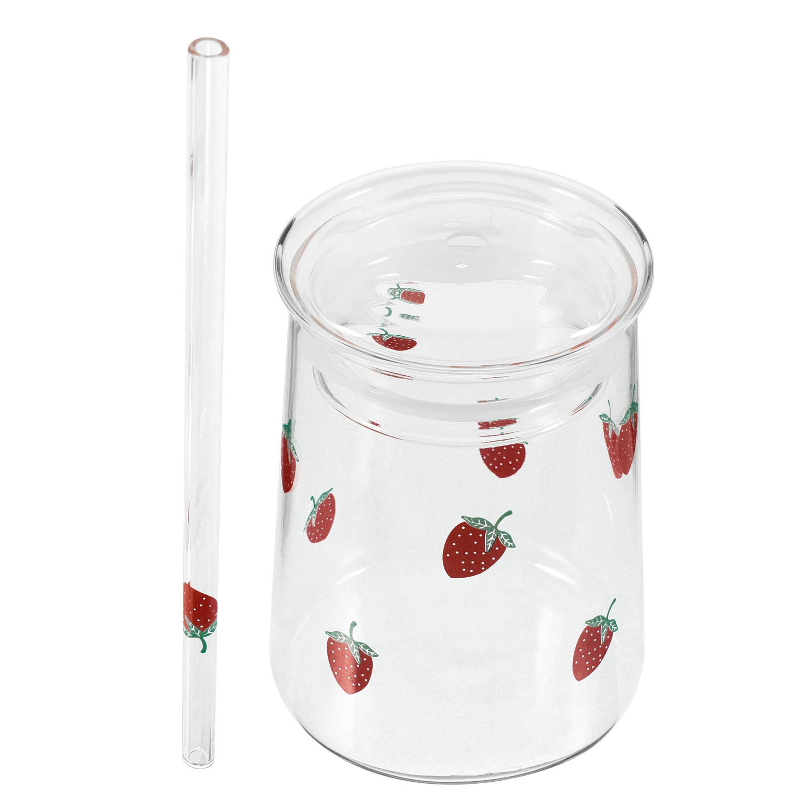 

1Set Strawberry Pattern Glass Cup Lid Straw Design Portable Drinkware for Coffee Tea Milk Juice Cocktails Reusable Clear Tumbler